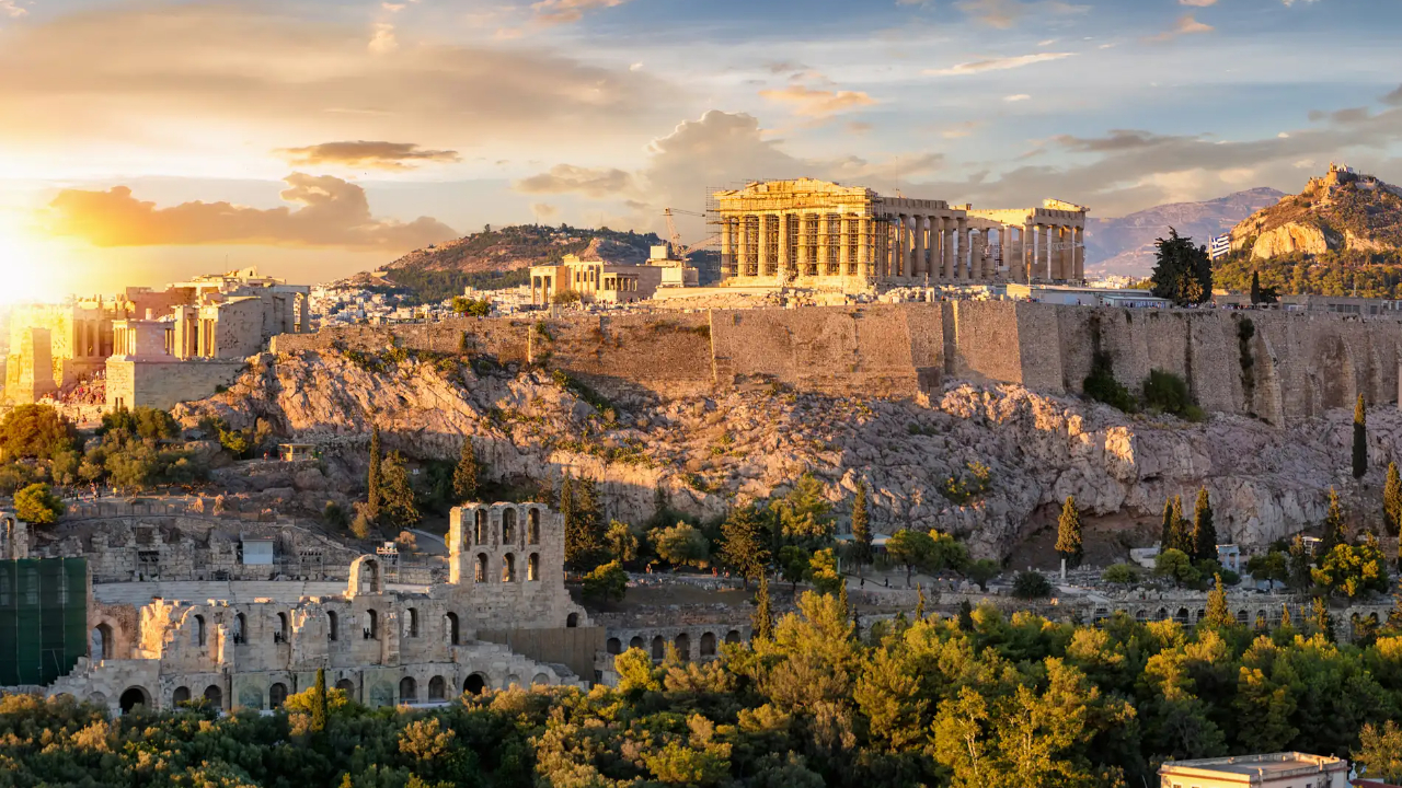 Vista aérea Acrópolis de Atenas en Grecia