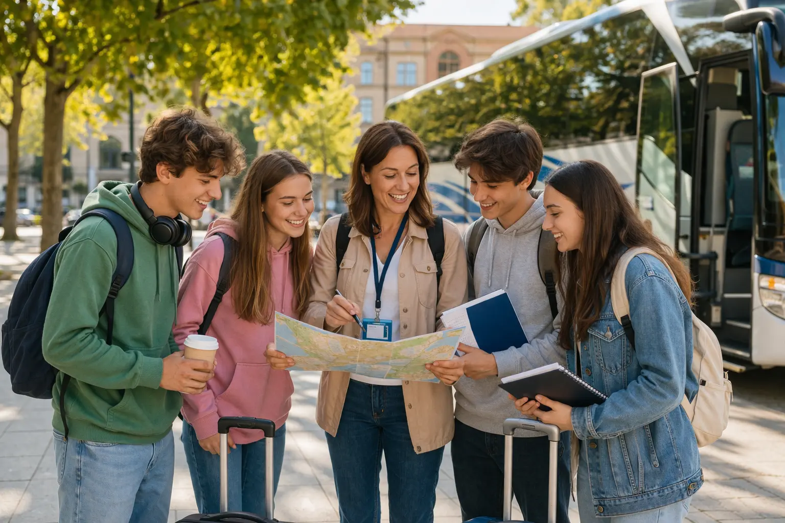 cuando organizar viaje fin de curso estudiantes planificando con profesor