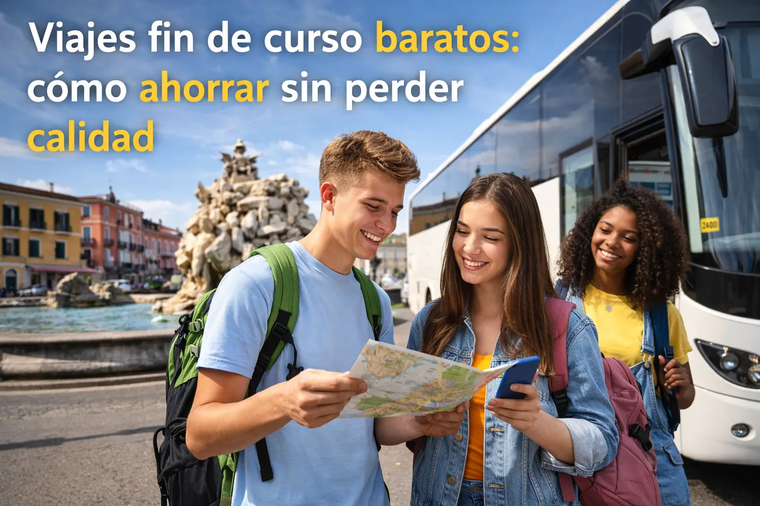 planificacion viaje fin de curso estudiantes organizando transporte autobus