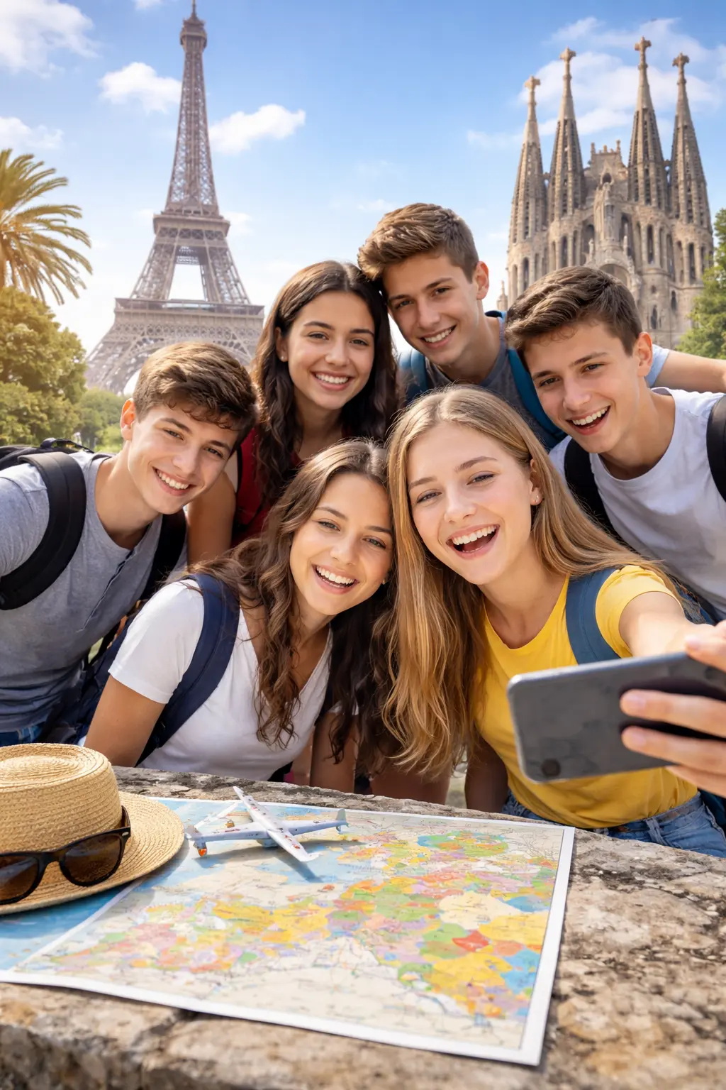 estudiantes de viaje escolar en europa visitando destinos como paris y barcelona