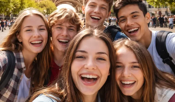 estudiantes de viaje de fin de curso en europa 2027 en paris frente a la torre eiffel